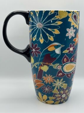 Topadorn "Floral Symphony" Ceramic Coffee Mug with Floral and Bird Design 17oz